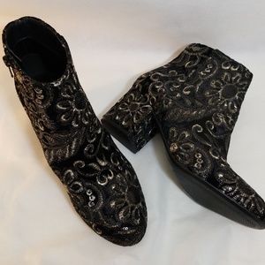 Floral Black and Gold Boots